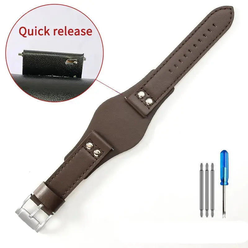 Leather Watch Strap for Fossil CH2564, CH2565, CH2891, CH3051 | 22mm Black & Brown with Rivet Style - STRAPS