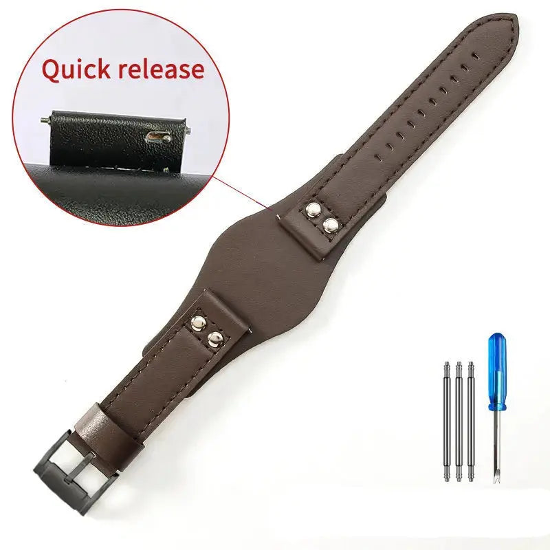 Leather Watch Strap for Fossil CH2564, CH2565, CH2891, CH3051 | 22mm Black & Brown with Rivet Style - STRAPS