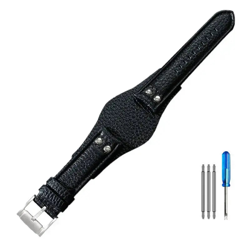 Leather Watch Strap for Fossil CH2564, CH2565, CH2891, CH3051 | 22mm Black & Brown with Rivet Style - STRAPS