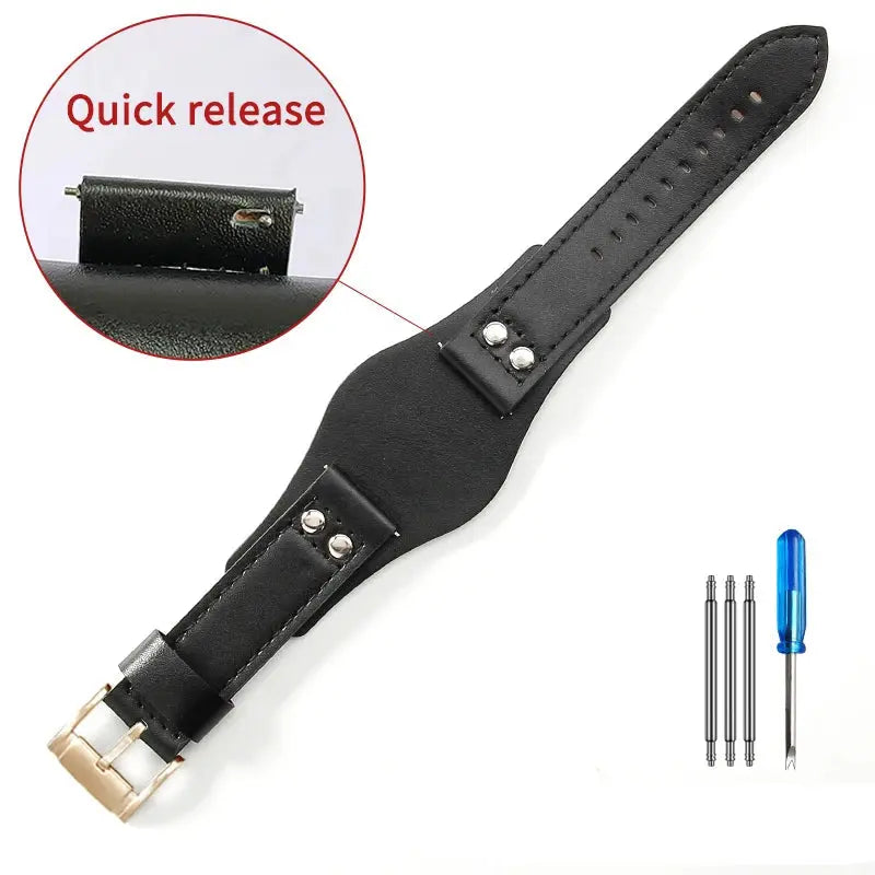 Leather Watch Strap for Fossil CH2564, CH2565, CH2891, CH3051 | 22mm Black & Brown with Rivet Style - STRAPS