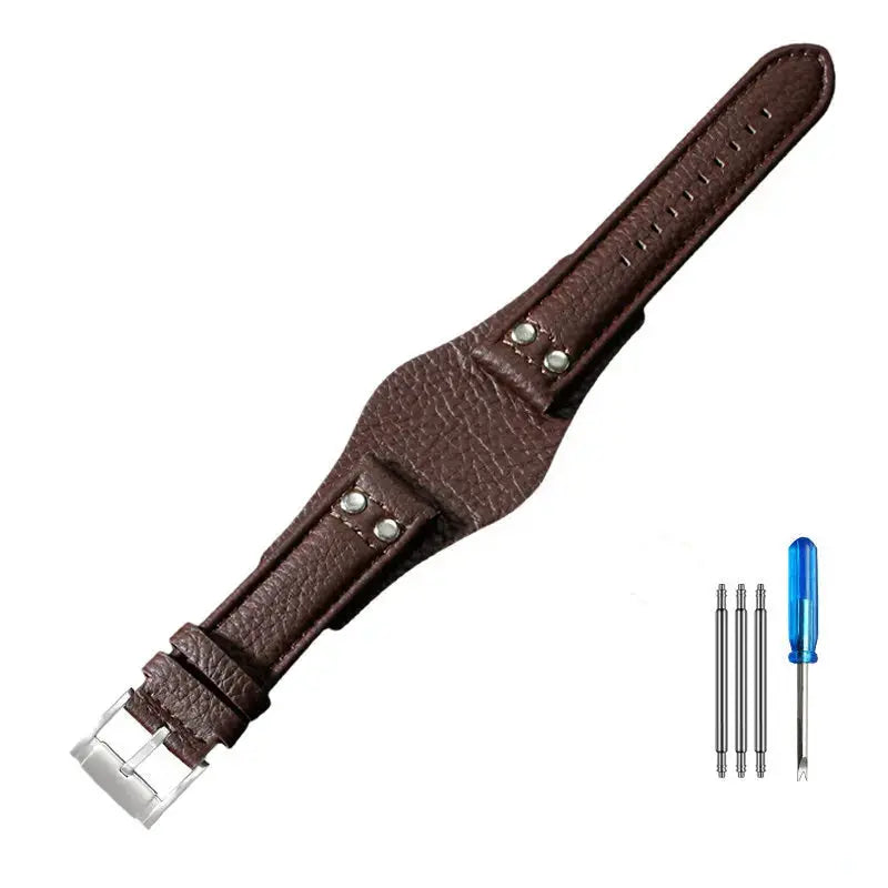 Leather Watch Strap for Fossil CH2564, CH2565, CH2891, CH3051 | 22mm Black & Brown with Rivet Style - STRAPS