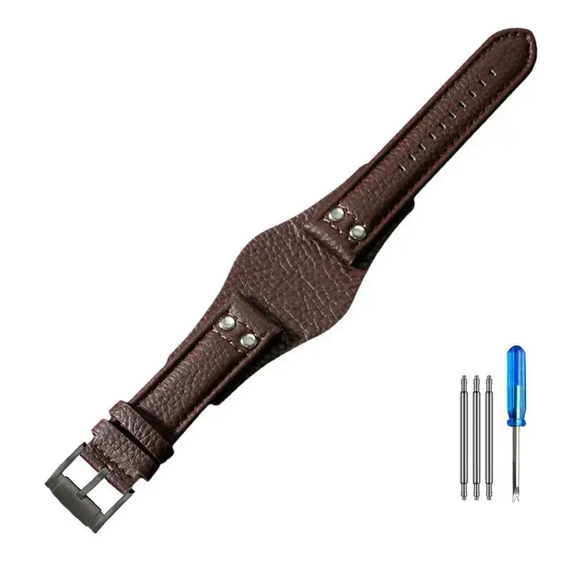 Leather Watch Strap for Fossil CH2564, CH2565, CH2891, CH3051 | 22mm Black & Brown with Rivet Style - STRAPS