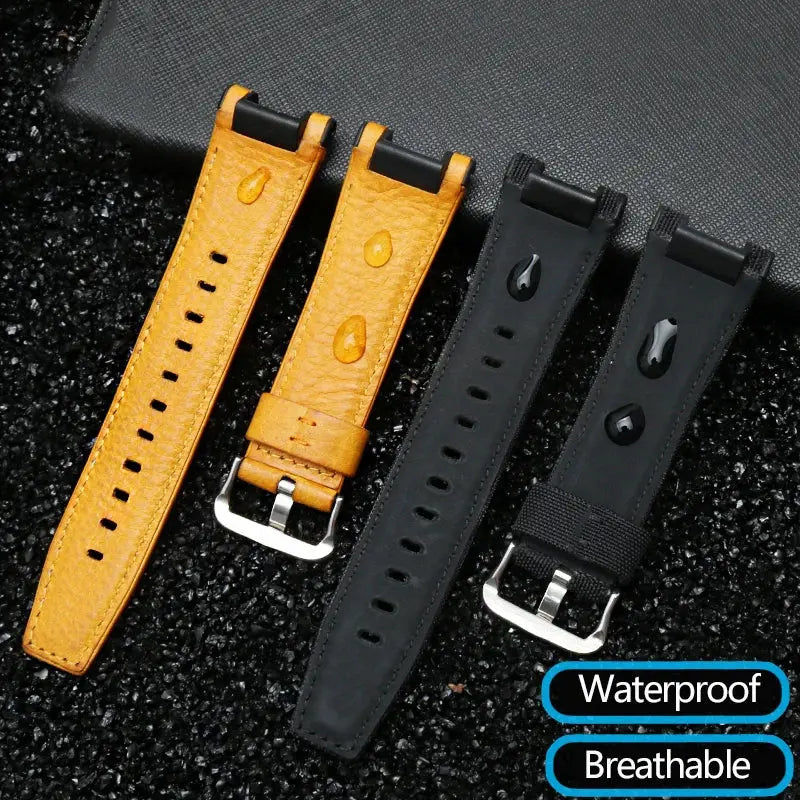 Modified Cowhide Leather & Canvas Watchband for G-SHOCK MTG-B1000GG - STRAPS