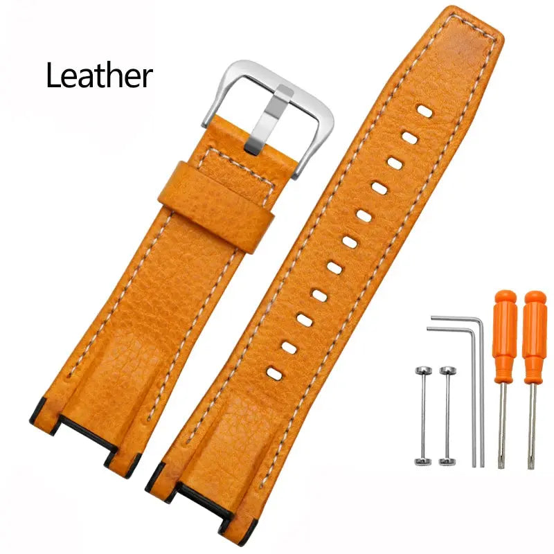 Modified Cowhide Leather & Canvas Watchband for G-SHOCK MTG-B1000GG - STRAPS
