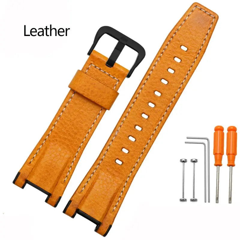 Modified Cowhide Leather & Canvas Watchband for G-SHOCK MTG-B1000GG - STRAPS