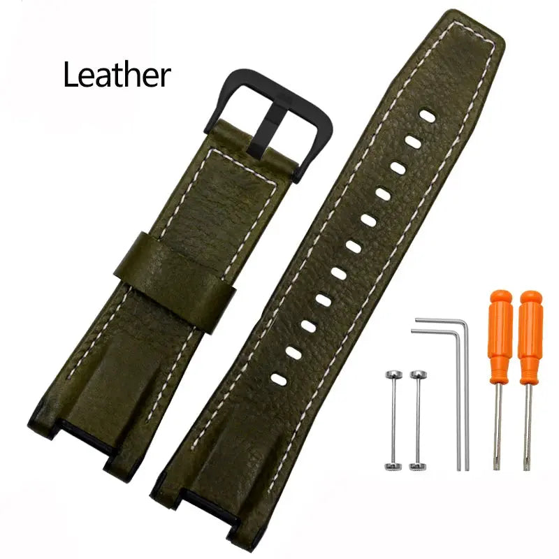 Modified Cowhide Leather & Canvas Watchband for G-SHOCK MTG-B1000GG - STRAPS