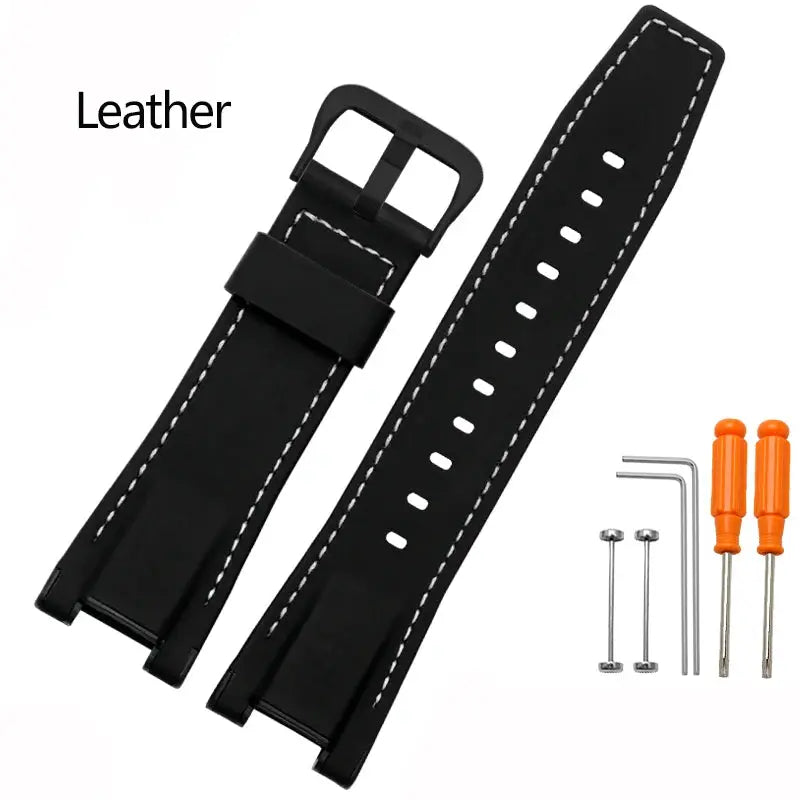 Modified Cowhide Leather & Canvas Watchband for G-SHOCK MTG-B1000GG - STRAPS
