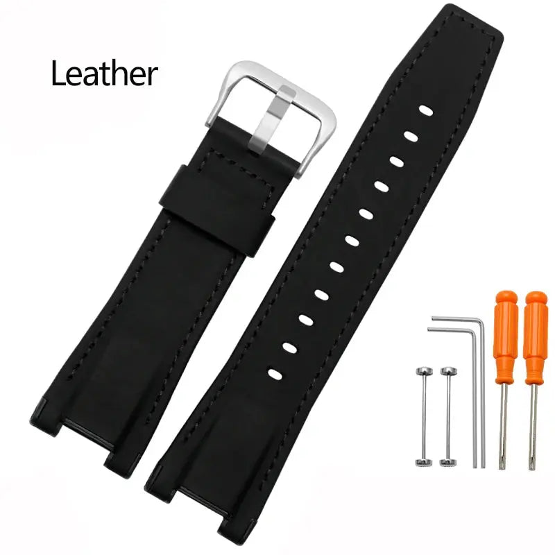 Modified Cowhide Leather & Canvas Watchband for G-SHOCK MTG-B1000GG - STRAPS