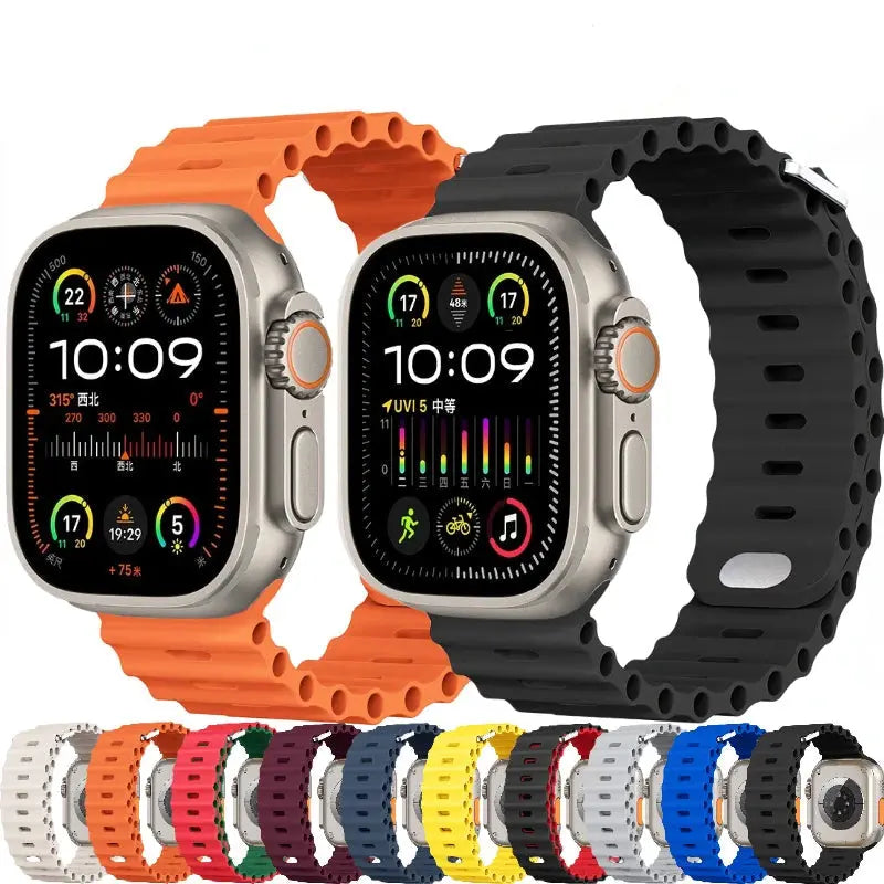 Ocean Silicone Strap for Apple Watch Ultra 2, Series 10, 9, 8, 7, SE – 49mm, 45mm, 41mm, 44mm, 42mm, 40mm STRAPS
