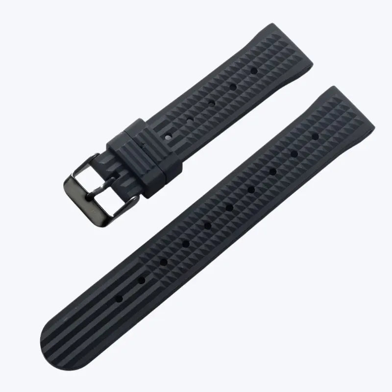 Premium Soft Rubber Waffle Watchband - 20/22mm - Seiko/Sport Watch - Black/Green - STRAPS