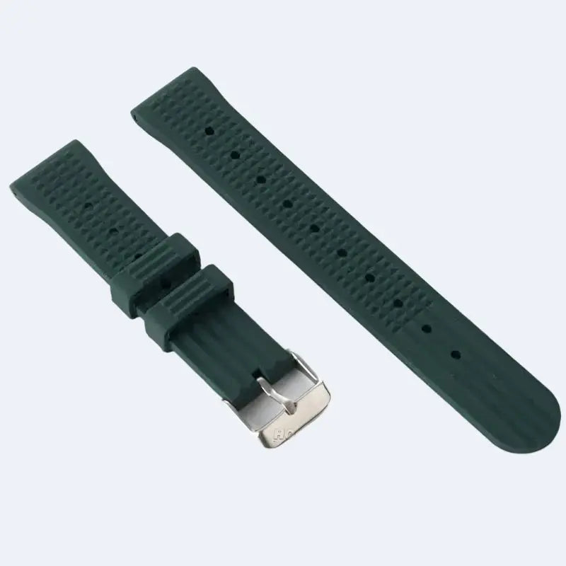 Premium Soft Rubber Waffle Watchband - 20/22mm - Seiko/Sport Watch - Black/Green - STRAPS