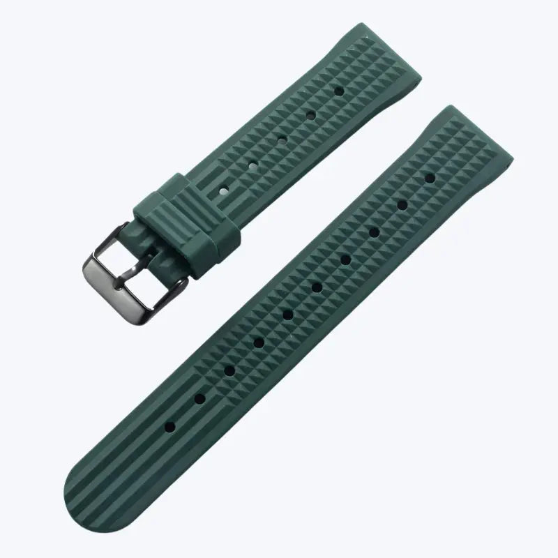 Premium Soft Rubber Waffle Watchband - 20/22mm - Seiko/Sport Watch - Black/Green - STRAPS