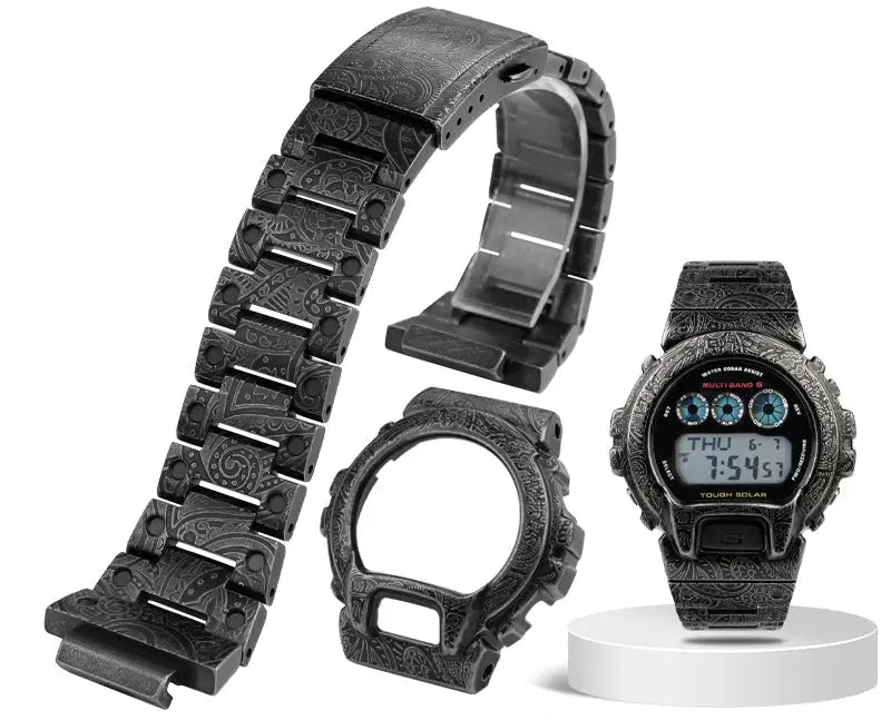 Retro Carved Bezel & Stainless Steel Band for Casio G-Shock DW6900/DW-6903 - STRAPS