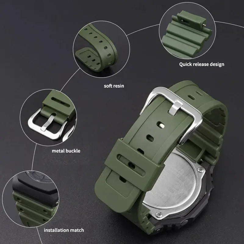 Rubber Strap for Casio G-SHOCK GA2100 GA2110 - TPU Sport Bracelet with Stainless Steel Buckle Geekthink