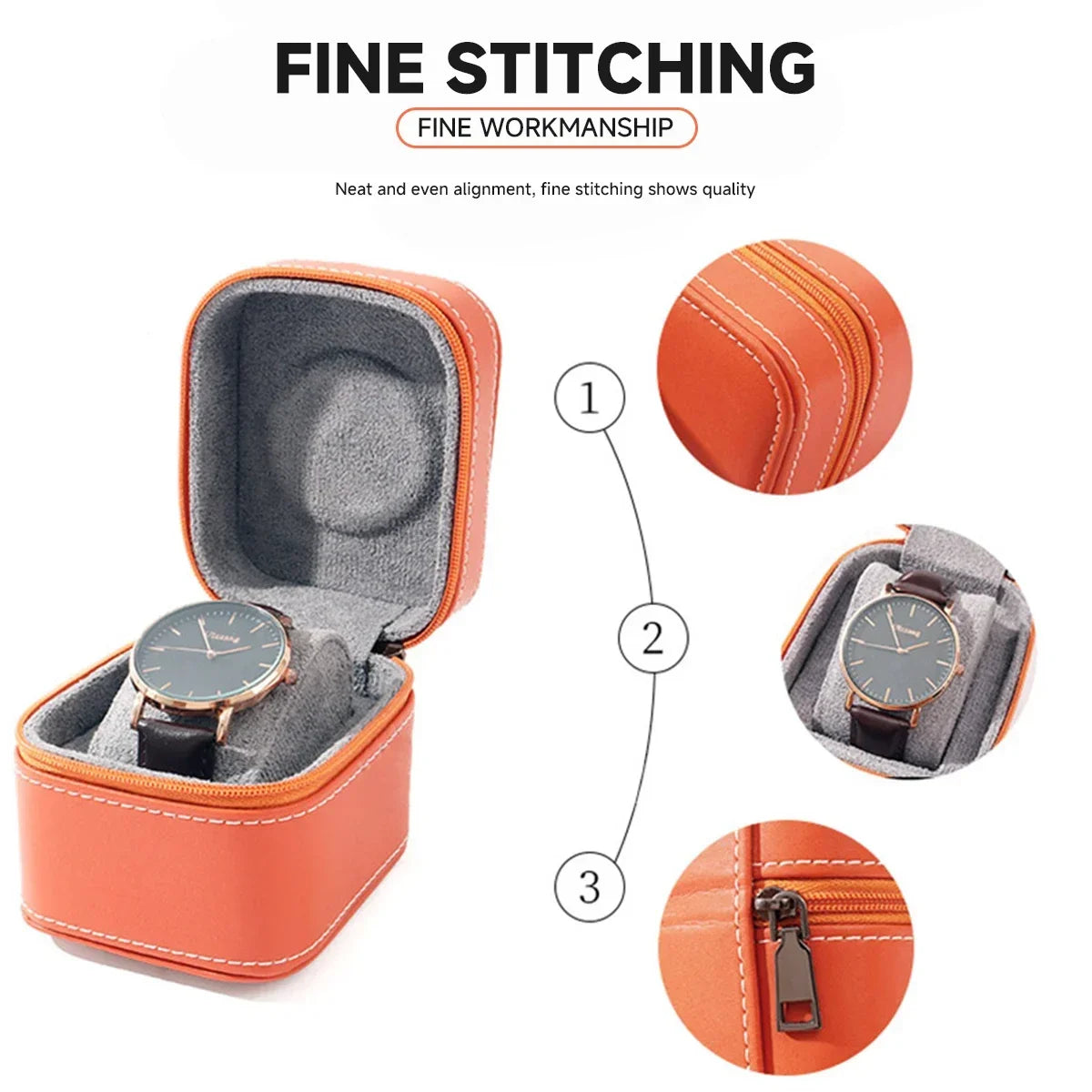 Single Watch Case - PU Leather Travel Box with Removable Cushion STRAPS