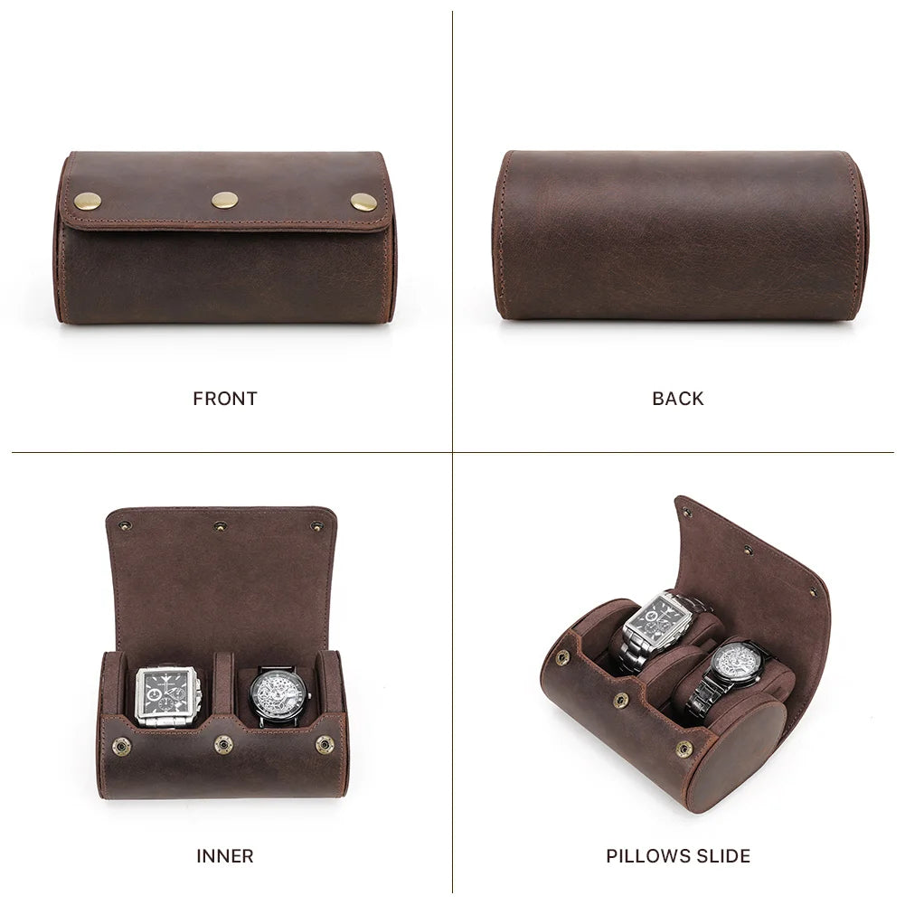 Vintage Leather 2-Slot Watch Roll Case STRAPS