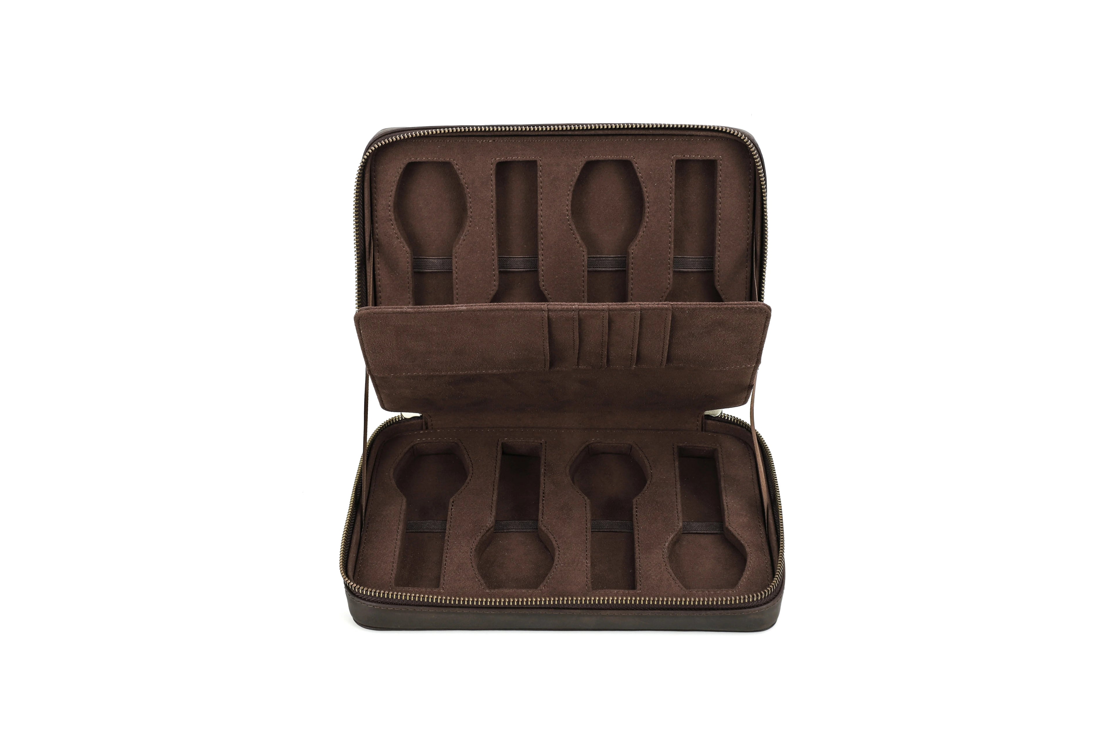 Crazy Horse Leather Watch Case - Vintage 4/8 Slot Zipper Travel Box STRAPS