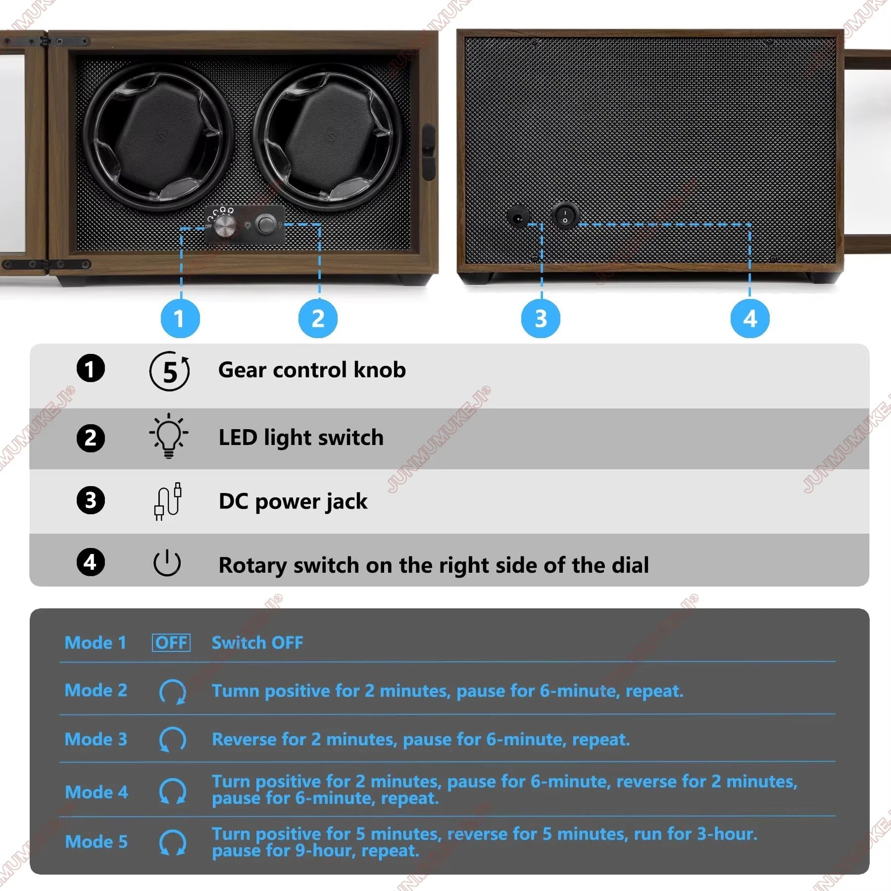 USB Powered Watch Winder - Wood Case with Ultra-Quiet Motor STRAPS