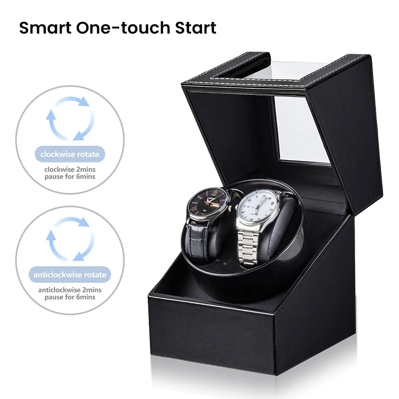 Double Watch Winder - PU Leather Case with Quiet Japanese Motor STRAPS