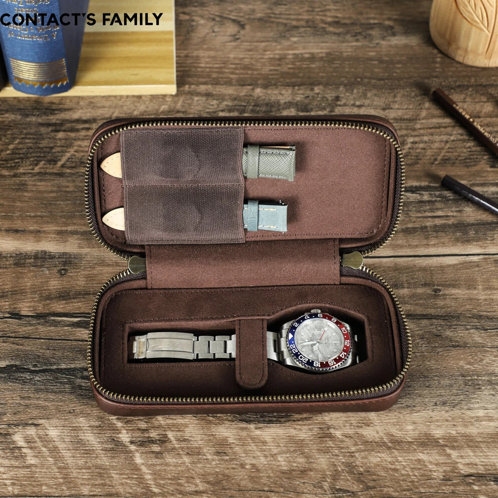 Retro Crazy Horse Leather Watch & Strap Travel Case STRAPS