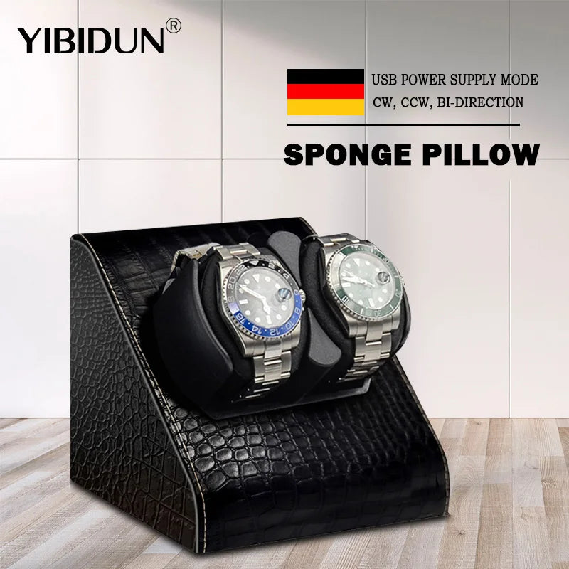 2-Slot Automatic Watch Winder - Leather Case with Mabuchi Motor STRAPS