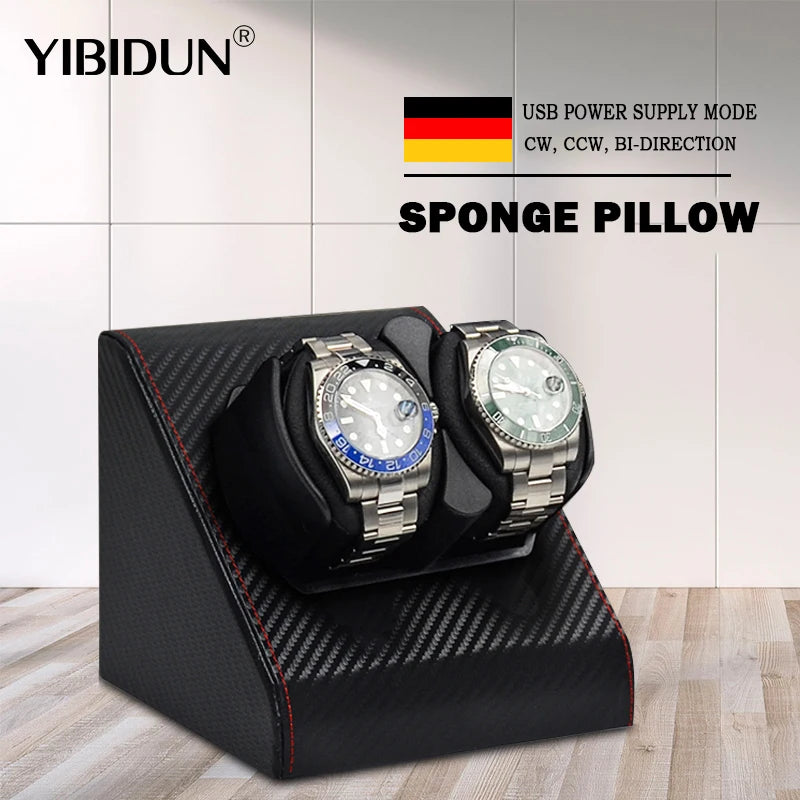 2-Slot Automatic Watch Winder - Leather Case with Mabuchi Motor STRAPS