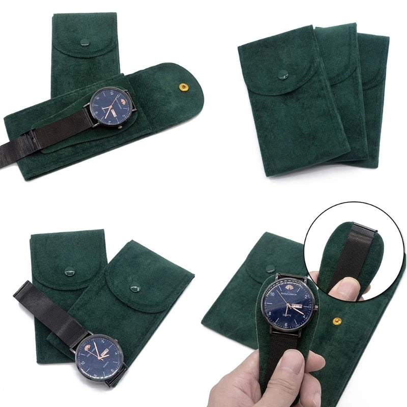 Flannel Watch Pouch - Single Watch Travel Case with Copper Buckle STRAPS