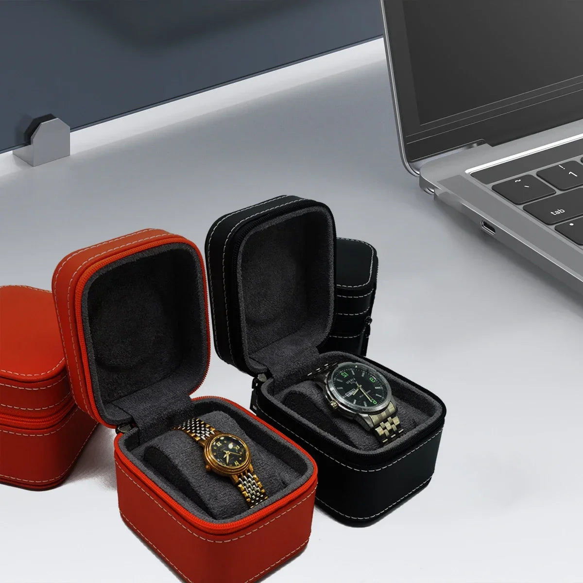 Single Watch Case - PU Leather Travel Box with Removable Cushion STRAPS