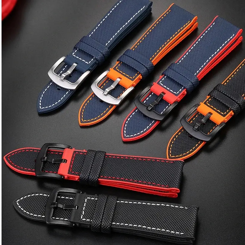 Soft Nylon Fluoro Rubber Watchband for Breitling, Citizen, Tissot, Omega – 20mm, 22mm, 23mm, 24mm STRAPS