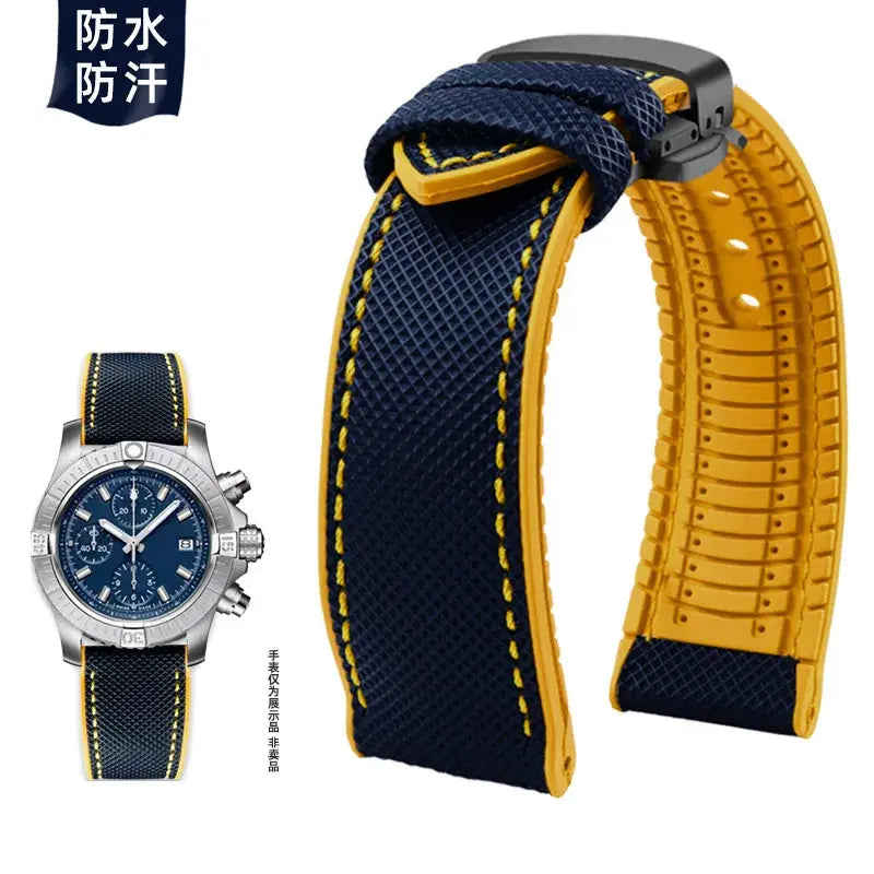 Soft Nylon Fluoro Rubber Watchband for Breitling, Citizen, Tissot, Omega – 20mm, 22mm, 23mm, 24mm STRAPS