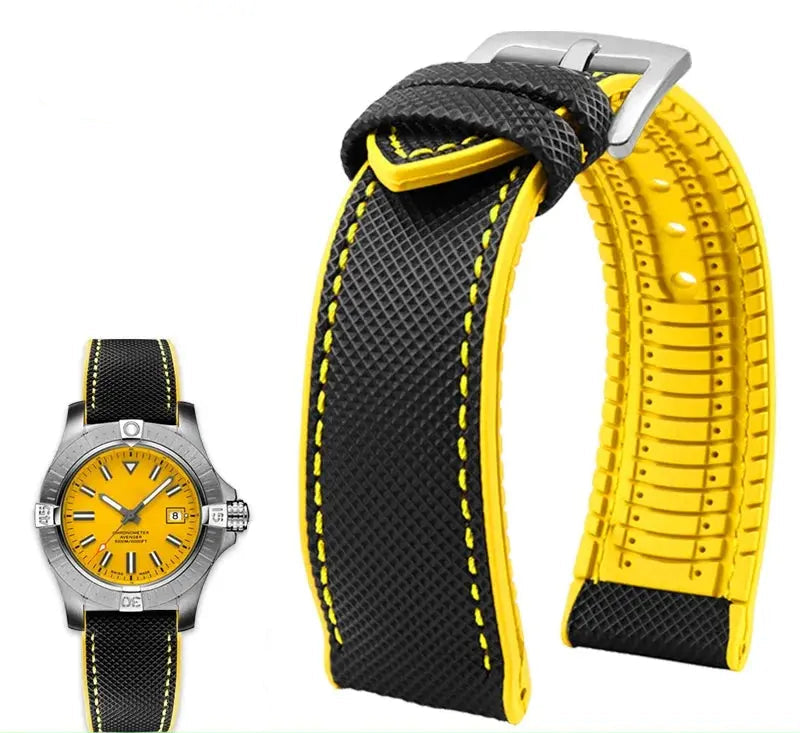 Soft Nylon Fluoro Rubber Watchband for Breitling, Citizen, Tissot, Omega – 20mm, 22mm, 23mm, 24mm STRAPS