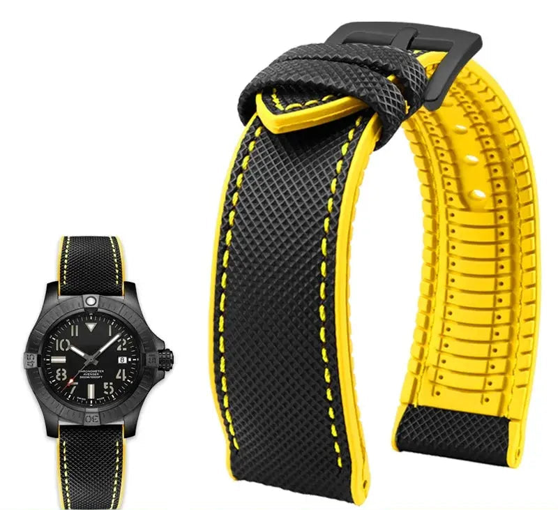Soft Nylon Fluoro Rubber Watchband for Breitling, Citizen, Tissot, Omega – 20mm, 22mm, 23mm, 24mm STRAPS