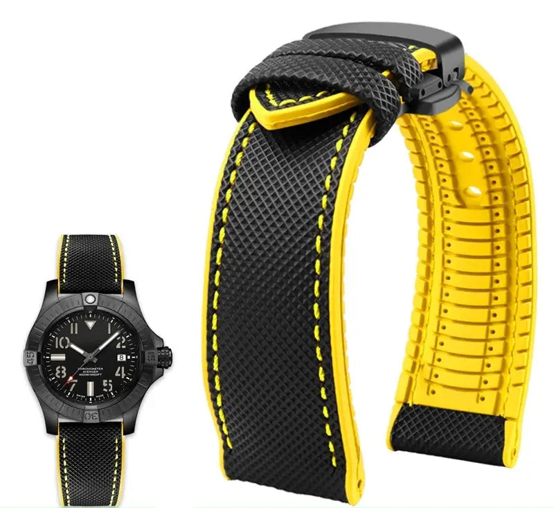 Soft Nylon Fluoro Rubber Watchband for Breitling, Citizen, Tissot, Omega – 20mm, 22mm, 23mm, 24mm STRAPS