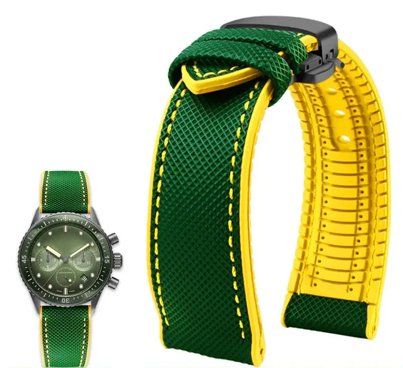 Soft Nylon Fluoro Rubber Watchband for Breitling, Citizen, Tissot, Omega – 20mm, 22mm, 23mm, 24mm STRAPS