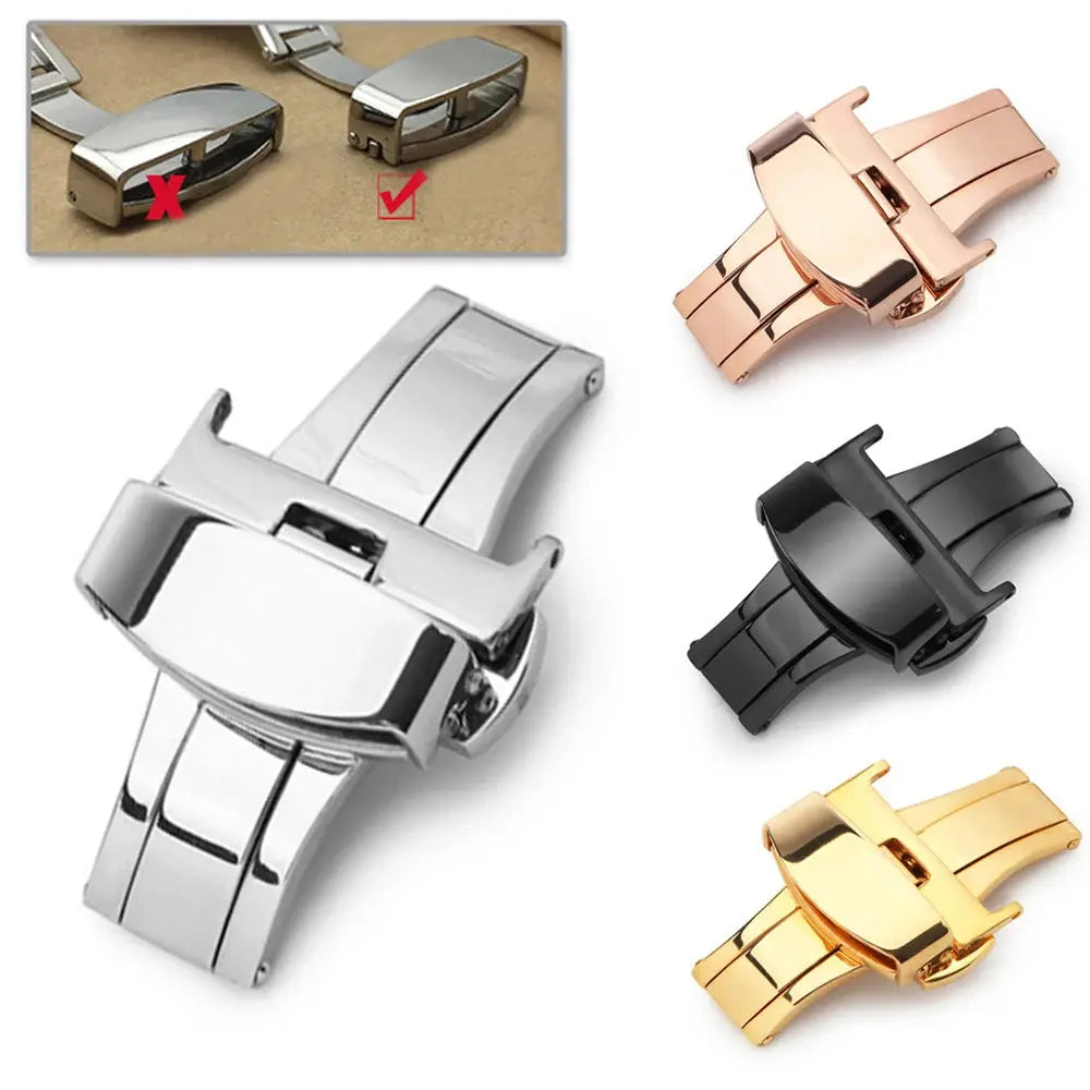 Stainless Steel Butterfly Buckle Watch Band 10-24mm, Polished Clasp V1-V9 - STRAPS