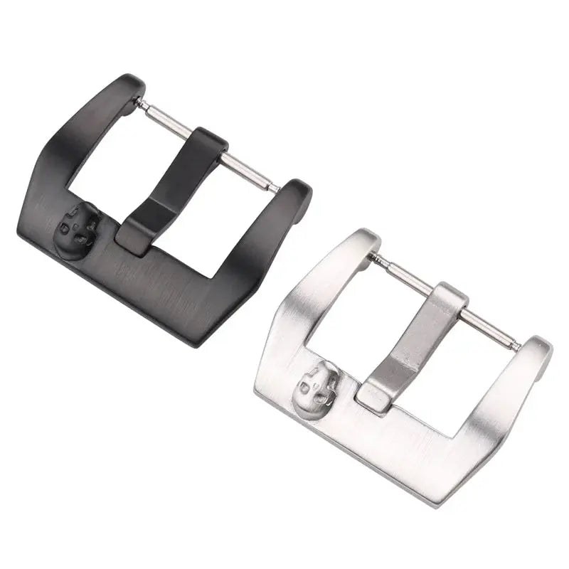Stainless Steel Skull Watch Band Buckle - 18-24mm - Silver/Black Brushed - STRAPS