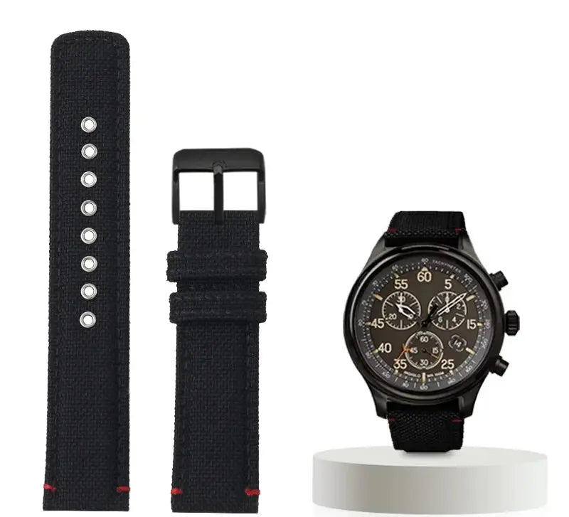 Waterproof Nylon Canvas & Leather Watch Strap for TIMEX, Citizen, Hamilton - 20mm, Khaki Watchband - STRAPS