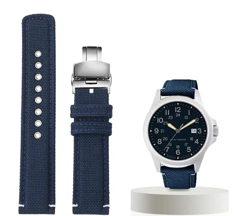 Waterproof Nylon Canvas & Leather Watch Strap for TIMEX, Citizen, Hamilton - 20mm, Khaki Watchband - STRAPS