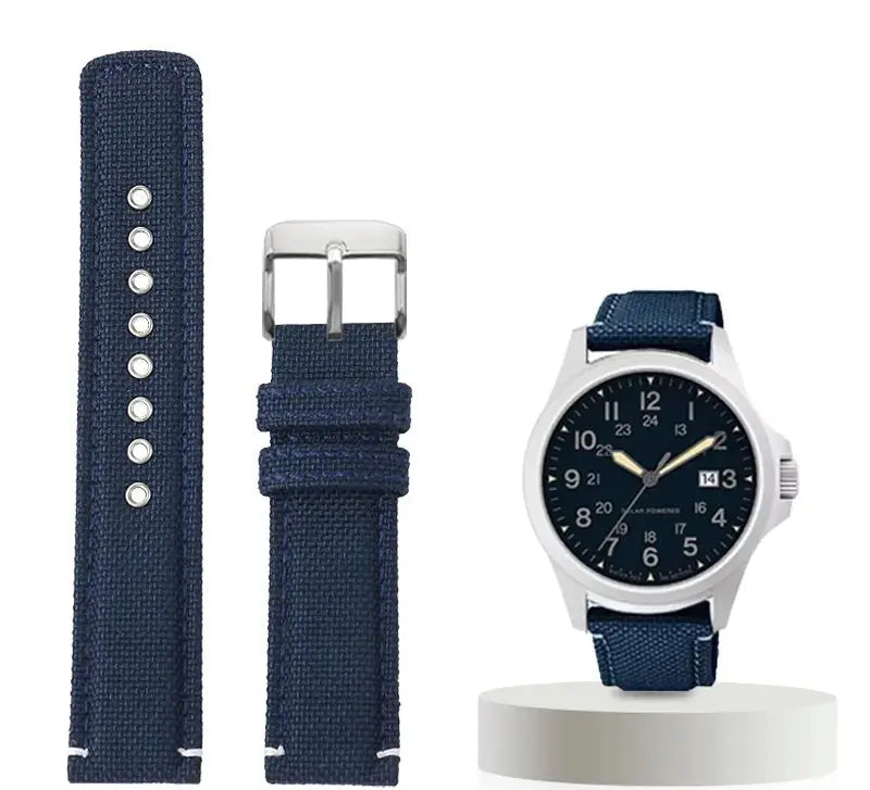 Waterproof Nylon Canvas & Leather Watch Strap for TIMEX, Citizen, Hamilton - 20mm, Khaki Watchband - STRAPS