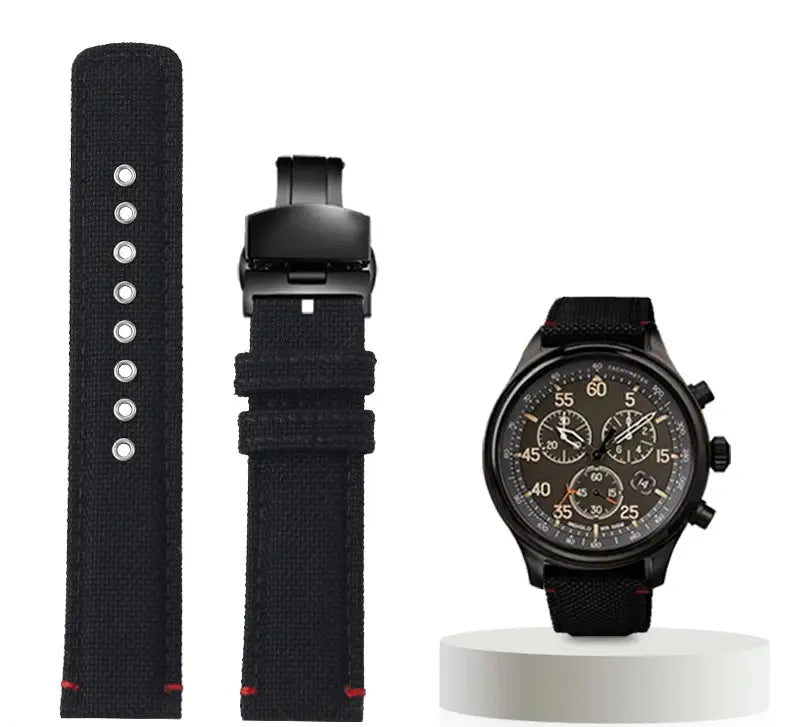 Waterproof Nylon Canvas & Leather Watch Strap for TIMEX, Citizen, Hamilton - 20mm, Khaki Watchband - STRAPS