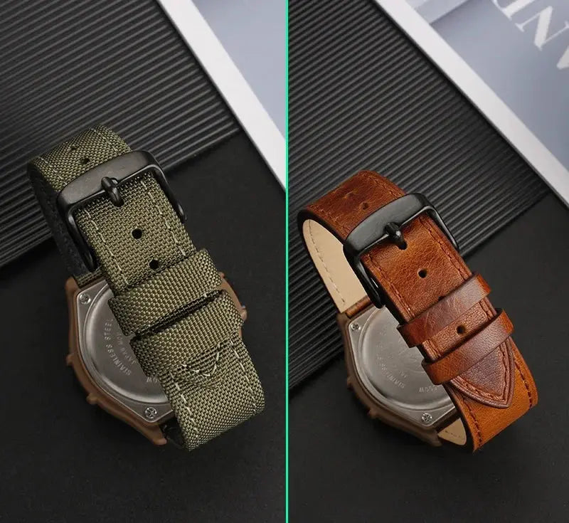 19mm Vintage Nylon & Leather Watch Strap for Casio FT-500WC/AW-80V/W-89H - STRAPS