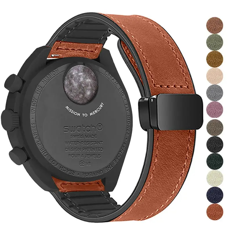 20mm Silicone Leather Watch Strap for Omega x Swatch MoonSwatch Saturn Series - Quick Release - STRAPS
