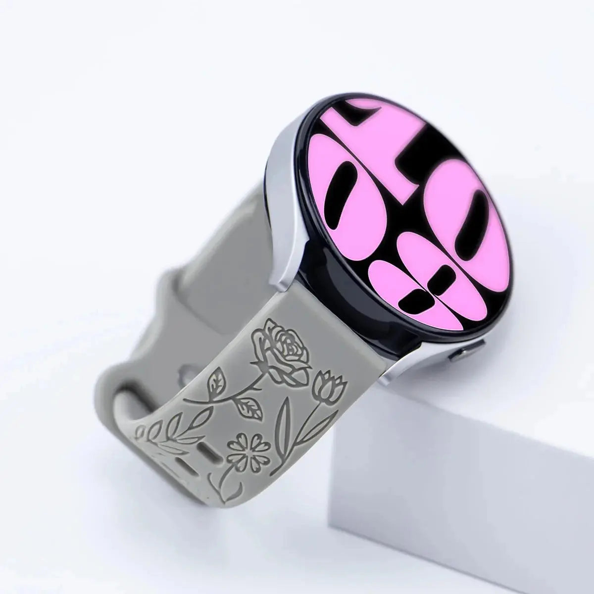 20mm & 22mm Floral Engraved Silicone Band for Samsung Galaxy Watch 6/5/4, Huawei GT 3 Pro & More STRAPS