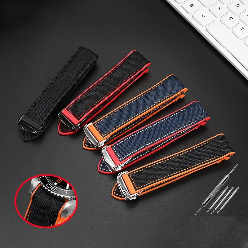 20mm, 21mm, 22mm Nylon Rubber strap for Omega Seamaster Planet Ocean – Deployant/Deployment Clasp - STRAPS