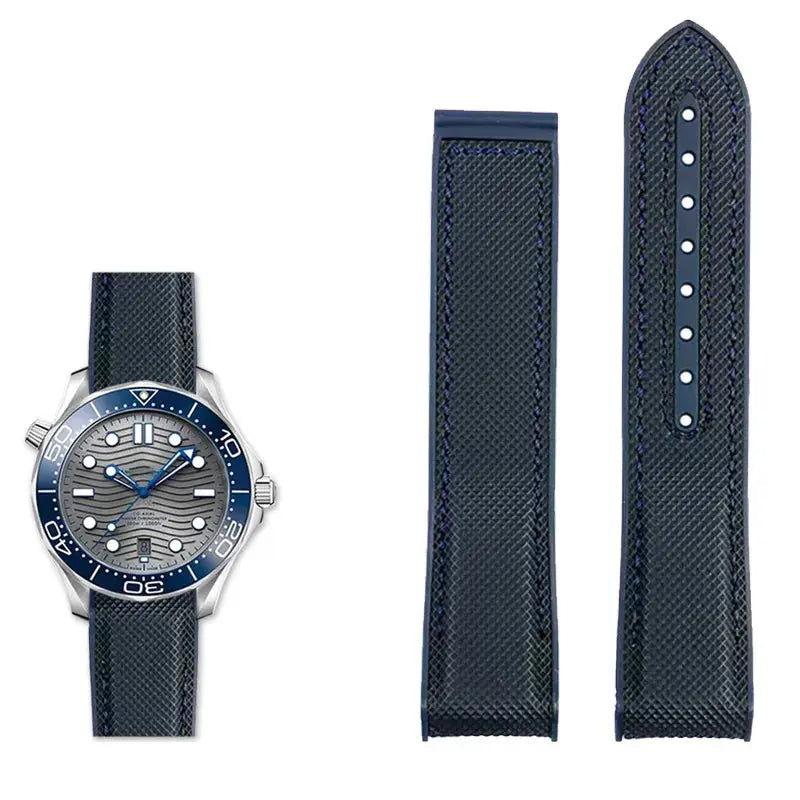 20mm, 21mm, 22mm Nylon Rubber strap for Omega Seamaster Planet Ocean – Deployant/Deployment Clasp - STRAPS