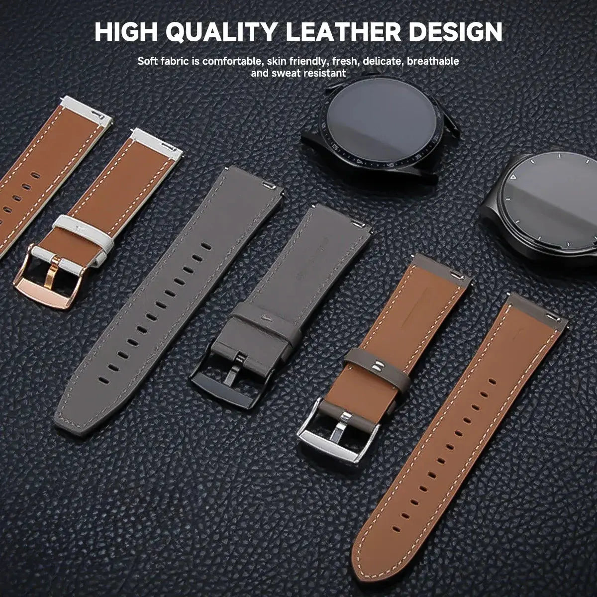 22mm 20mm Leather Strap for HUAWEI: HUAWEI WATCH GT 4 46mm, WATCH 4 Pro, GT 3, GT 2 Pro 42mm - STRAPS
