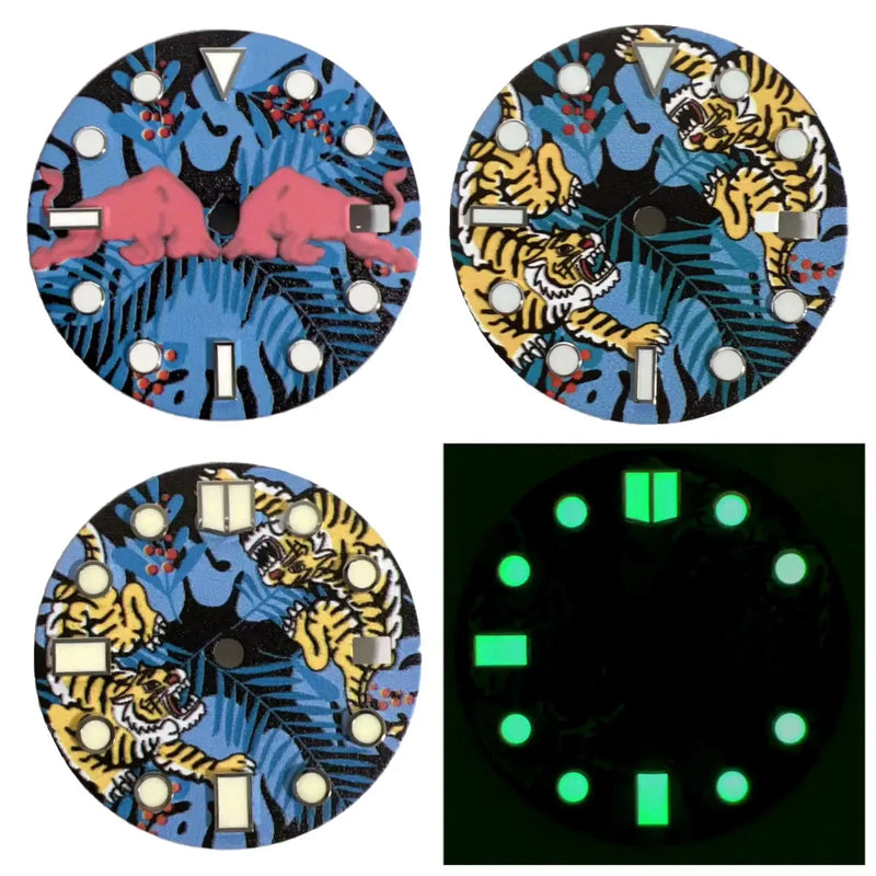 28.5mm NH35 Watch Dial - Tiger Bullfighting Pattern - DIY Modification - STRAPS
