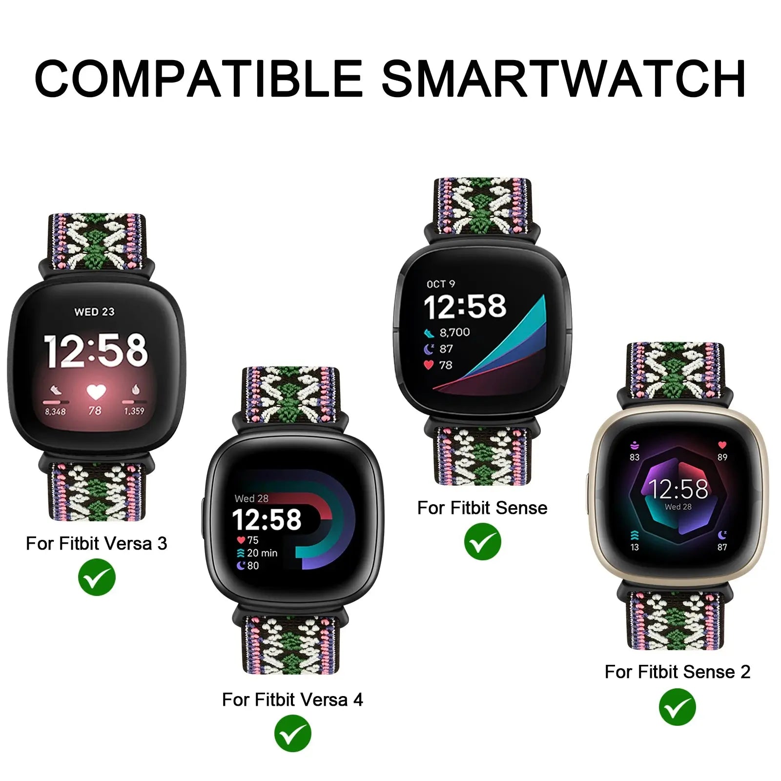 Adjustable Elastic Nylon Strap for Fitbit Versa 3/4, Sense & Sense 2 – Comfortable & Breathable - STRAPS