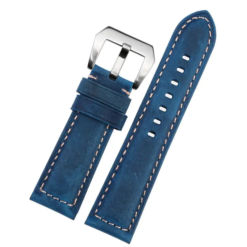 Blue Frosted Vintage Leather Watch Strap – Fits Panerai, JEEP, Seiko, Breitling, Diesel | 22mm-26mm - STRAPS
