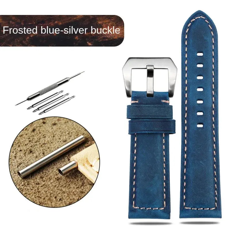 Blue Frosted Vintage Leather Watch Strap – Fits Panerai, JEEP, Seiko, Breitling, Diesel | 22mm-26mm - STRAPS